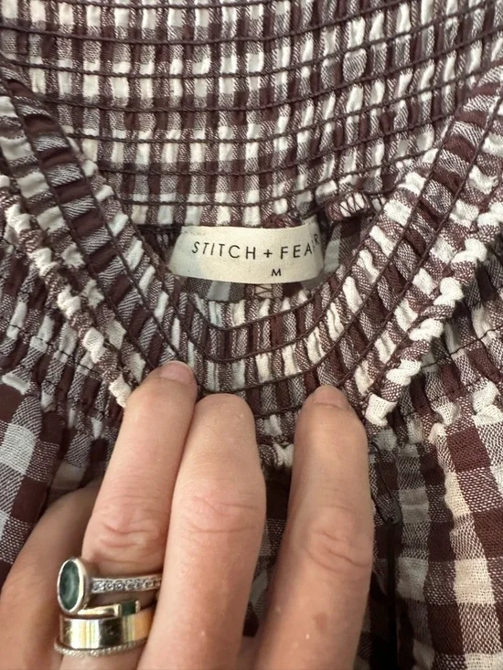 Stitch And Feather Brown Gingham Wide-Leg Pants - Picture 4 of 6